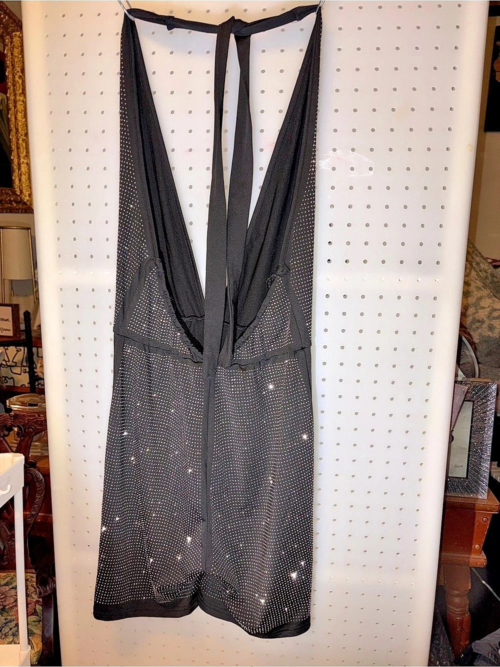 Daisy Black Rhinestone Mesh Mini Rhomper Like New Large - Picture 2 of 5